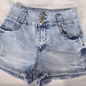 Light Blue High-Waist Denim Shorts